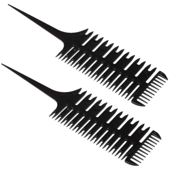 eHooyau Hair Dyeing Comb, 2 Pcs Professional Salon Hair Coloring Dyeing Kit 3-Way Sectioning Highlight Comb Professional Weave Weaving Comb Hair Dye Styling Tool for Salon Use