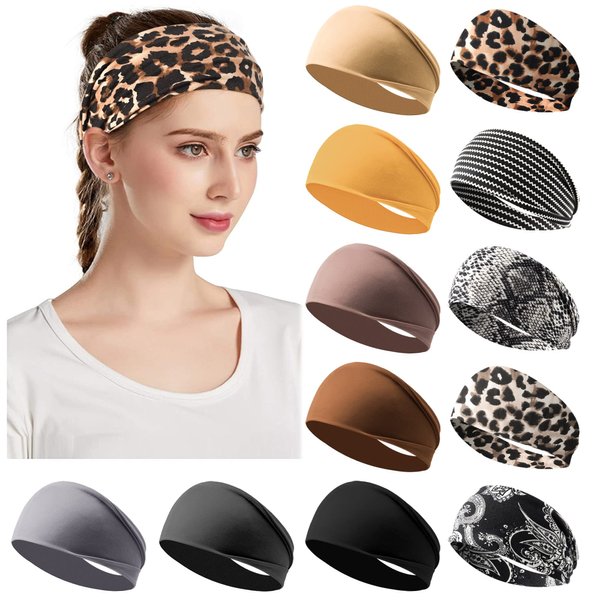 Jesries Headbands for Women Non Slip Turban Hair Wrap Elastic Hair Bands Workout Running Headwrap Sweat Yoga Head Bands for Girls 12 Pack