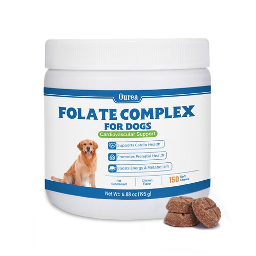 Folic Acid for Dogs - Dog Prenatal Vitamins with B12, Zinc, Biotin & Iron - Supports DNA Synthesis, Cardiovascular & Fetal Development - for Pregnant Dogs, Puppies -150 Soft Chews