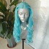 RONGDUOYI RDY Light Blue Long Wave Lace Front Wig Middle Part Silk Body Wavy Sky Blue Hair Synthetic Wigs for Women Girls Use Heat Glueless Cosplay Makeup Use Hair