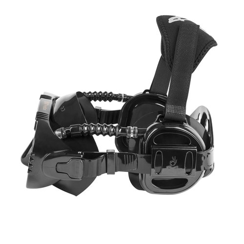 IST ProEar Dive Mask with Ear Covers, Scuba Diving Pressure Equalization Gear, Tempered Glass Twin Lens (Black Silicone)