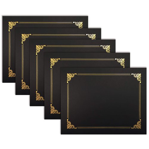 Better Office Products 25 Pack Black Certificate Holders, Diploma Holders, Document Covers with Gold Foil Border, for Letter Size Paper, 25 Count, Black