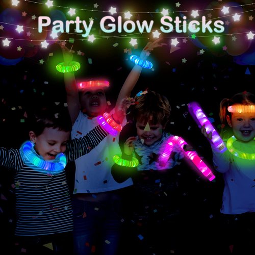 Kannove 24 PCS Light up Party Favors for Kids 4-8-12,LED Glow Sticks Pop Tubes Pack,Easter Basket Goodie gift Bag Stuffer Fillers,Glow Party Favors Birthday Return Gifts Treats Prizes for Boys Girls