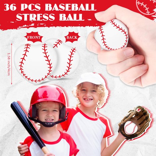 Poen 36 Pcs End of The Year Gifts Heart Stress Relief Toy Mini Stress Balls Bulk Stress Ball End of The Year Party Favors for Kids School Adults Classroom Decorations (Baseball)