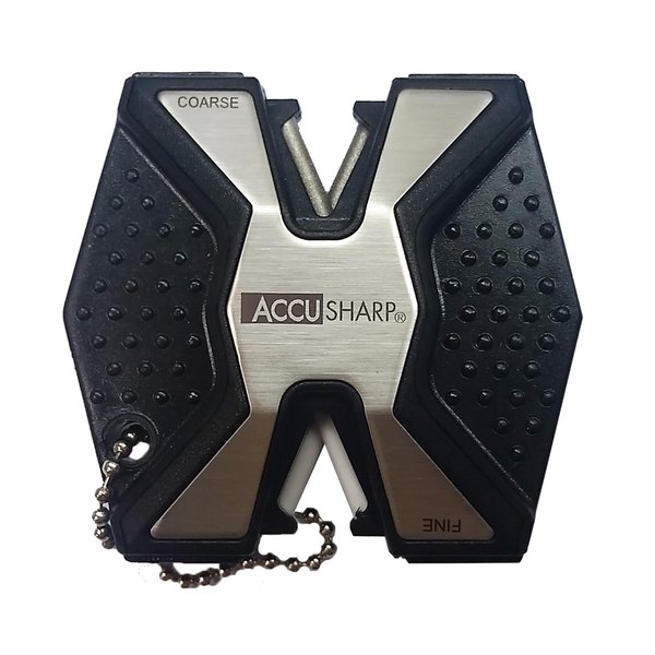 AccuSharp Diamond Pro 2-Step Knife Sharpener - Sharpens, Restores, & Hones - 2-Step Coarse and Fine Rods for Kitchen Knives & All Types of Blades - Keychain Pull Through Knife Sharpener - Chrome