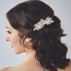 Foyte Crystal Wedding Hair Comb Pearl Bride Headpiece Rose Gold Rhinestone Hair Piece Bridal Side Hair Accessories for Women and Girls