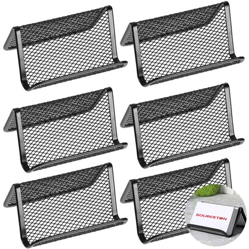 SourceTon Metal Mesh Business Card Holder, Name Card Stand for Office Business Card Display 50 Cards Organizer, 6 Packs