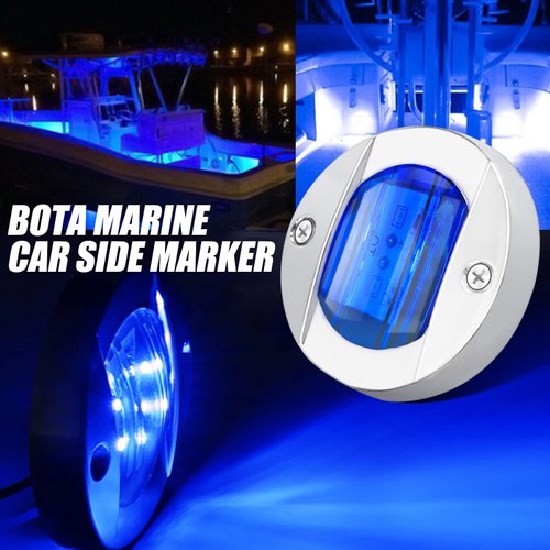 ALFU 4PCS Blue DC12V 6 LED Side Marker Light Navigation Lights Waterproof Marine Boat Yacht Round Transom Anchor Stern Lights Lamp Courtesy Light with Chrome Bezel