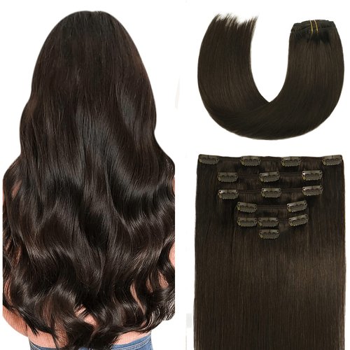 HUAYI Dark Brown Clip in Hair Extensions Real Human Hair 70g Remy Human Hair Clip in Hair Extensions 12 Inches Soft Silky Straight for Fashion Women 7pcs 16clips Brown Hair Extensions