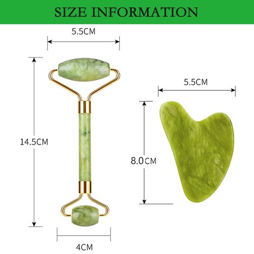 HOTACE Natural Jade Roller Gua Sha Kit Face Massager Portable Facial Skin Care Tools-XIUYU Green