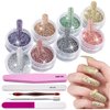 8 Colors Sparkling Crystal Diamond Nail Powder,5 PCS Nail Art Tools Nail File Buffer Stainless Steel Dual End Pusher,Nail Glitter Shiny Pigment Powder and Professional Pedicure Manicure Tools
