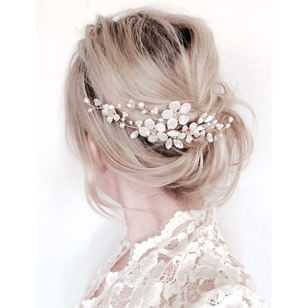 Bridal Hair Comb Flower Wedding Hair Piece Pearl Rhinestones Silver Hair Pieces Masquerade Hair Accessories for Brides Women Girls