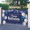 Happy Birthday Decorations Backdrop, Glitter Birthday Backdrop Sign, Happy Birthday Banner, Birthday Party Supplies Photo Background for Children Men Women, 72.8 x 43.3 Inch (Silver and Navy Blue)