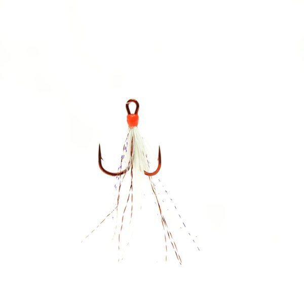 Mustad Ultra Point Dressed Round Bend Treble Hook (Pack of 2), Red Hook/Red and White Feathers, Size 4