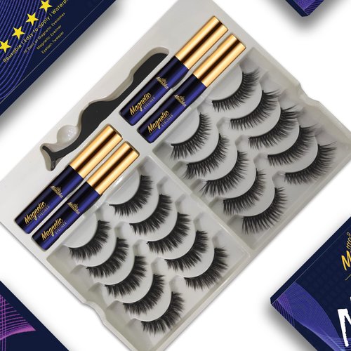 3D Magnetic Eyelashes with Eyeliner Kit,10 Pairs Magnetic Lashes and Eyeliner Kit with Applicator,Updated 3D Natural Looking Strongest, Waterproof,Reusable False Lashes Easy to Use