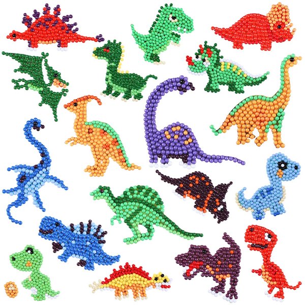 Outus 18 Pieces Diamond Stickers Kit for Boys Girls and Adult Beginners, 5D DIY Dinosaurs Painting Stickers Paint by Numbers Kits Handmade Craft