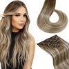 LaaVoo Balayage Clip in Hair Extensions Real Human Hair Light Brown to Blonde Balayage Hair Extensions Real Human Hair Clip ins Full Head Human Hair Extensions Clip in 7pcs 120g 16 Inch