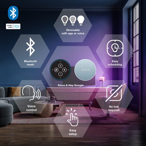 Sylvania Smart Light Bulb, Bluetooth Mesh LED Bulb, Compatible with Alexa & Google Home, A19, 60W Equivalent, E26, RGBW Full Color & Adjustable White - 4 PK [2022 Model]