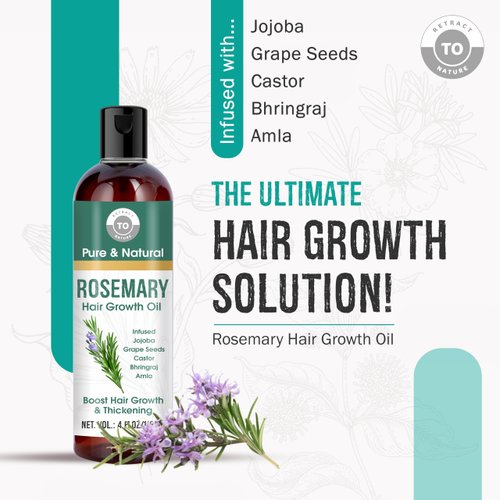 Rosemary Hair Growth Oil - 4 floz/120ml - Hair Oil For Hair Fall Control and Nourishment - Made with Castor Oil, Jojoba Oil, Grape seed Oil, Almond oil, Amla Oil and Bhringraj Oil