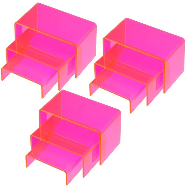 9 Pieces Neon Acrylic Display Risers Display Stand Shelf Acrylic Retail Desktop Jewelry Display Riser Showcase Fixtures for Dessert Cupcake Figure Collectibles Toy(Neon Pink)