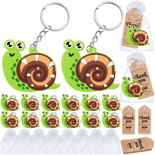 Elecrainbow 60 Pack Snail Party Favors Include 20 Snail Keychains, 20 Thank You Tags, 20 Gift Bags for Safari Party, Jungle Baby Shower, Animal Themed Kids Birthday, Wild ONE First Birthday