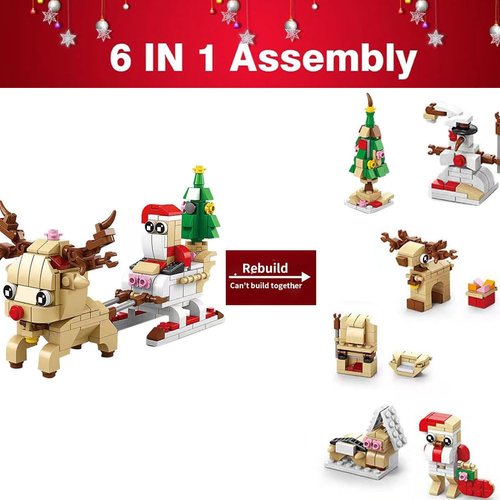 2023 Christmas Building Blocks Toys for Kids and Adult 6 in 1 Christmas Building Blocks Sets, for Boys and Girls(296PCS)