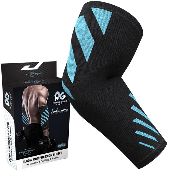 Physix Gear Workout Elbow Sleeves - Elbow Sleeves Compression for Weightlifting, Tendonitis, Bursitis, Compression Sleeves Elbow Support for Men & Women - Elbow Sleeve for Lifting, Blue/Black, S