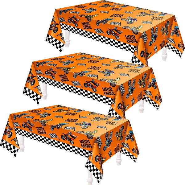 Dirt Bike Birthday Party Decorations Tablecloths Motorcycle Table Covers Dirt Bike Theme Table Covers Checkered Racing Baby Shower Party Favor Party Supplies(3 Pieces)
