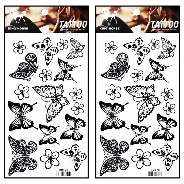 Tattoos 2 Sheets Beautiful Black Butterfly flower Temporary Fake Tattoos Fantasy Fashion Women Sexy Body Painting Tatoo Sticker for Kid Teens Men Women