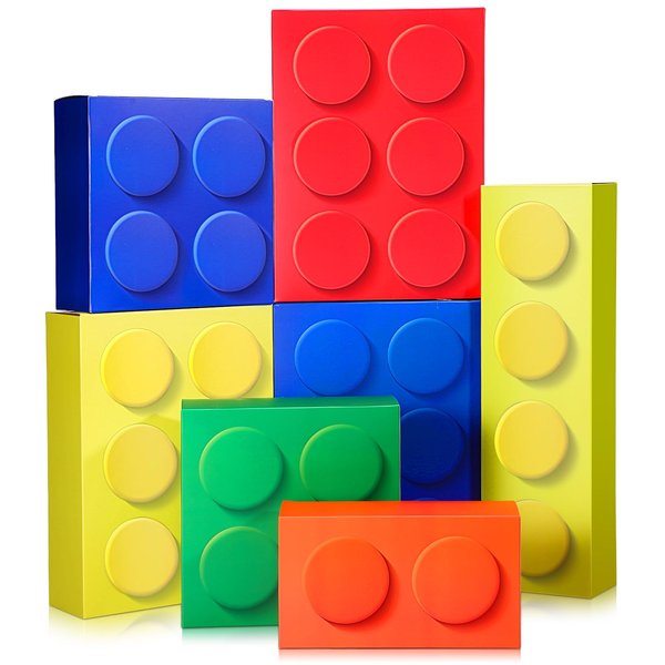 Zhanmai 7 Pieces Building Blocks Party Boxes in 4 Size Paper Building Blocks Mystery Party Gift Boxes Stacking Props Brick Treat Boxes for Birthday Building Game Party Favors Decorations Boys Girls