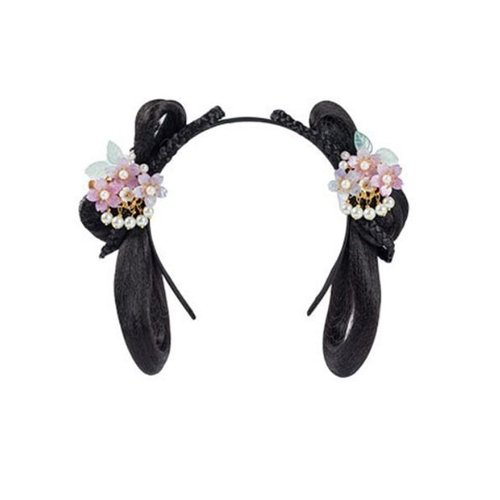 GUEDKIKL Chinese Ancient Hairpin Wig, Ming Dynasty Costume Cosplay Hair Bun Headband Chinese Style Synthetic Hair Piece Hair Extensions Hairband Headdress for Women Girls (B)