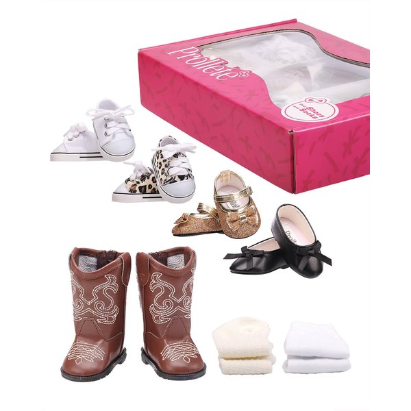 Prollete 18 inch Doll Shoes for American Doll Shoes-7 Pairs with Gift Box, Doll Shoes for 18 in Doll Compatible with American Doll