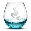 Integrity Bottles Premium Mermaid Stemless Wine Glass, Bubbly Turquoise, Handblown, Tribal Design, Hand Etched Gifts, Sand Carved 18oz