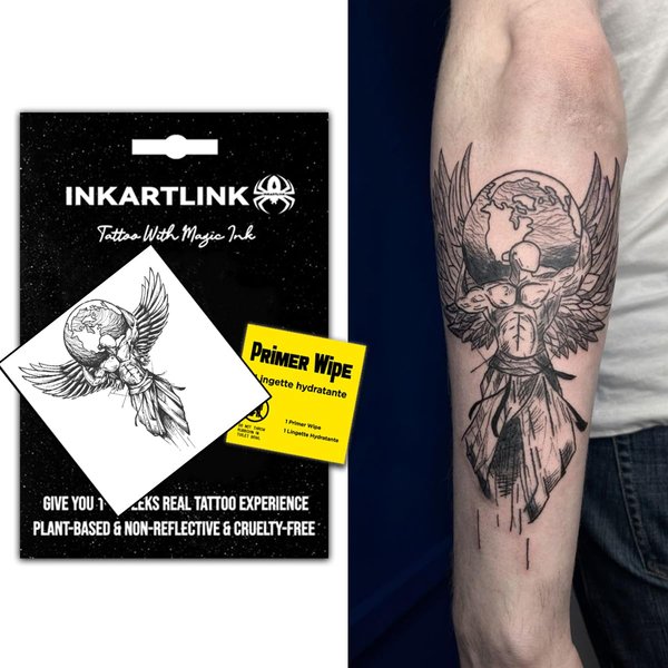 INKARTLINK Temporary Tattoos, Semi Permanent Tattoo Adult Art Design Waterproof Temp Tattoo Party Favors Tattoo Stickers Realistic Look, No Adhesive, Lasts 1-2 Weeks Black (Blue Heron)
