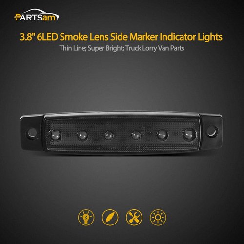 Partsam 10Pcs 3.8" Smoked Thin line Trailer Led Side Marker Clearance Lights, 6 LED Surface Mount Amber/Red marker lights for Utility Trailer Truck RV
