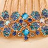 Missgrace Boho Prom Party Shiny Flower Floral Hair Combs Blue Pink Purple Bridal Wedding Hair Crystal Rhinestones Women Hair Side Combs Hair Accessories for Women (Blue)