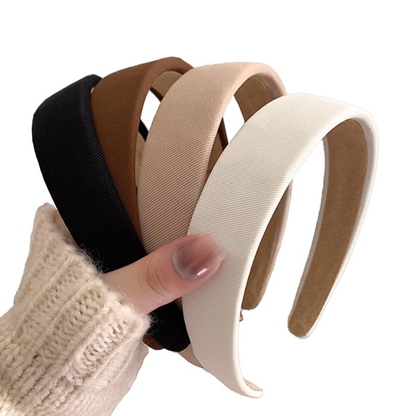 Drnytunk 4PCS Headbands for Women Girls Thick Headbands,Wide Padded Headband Non Slip Square Headband Comfortable Headbands Cute Headbands Hair Accessories,Neutral Color