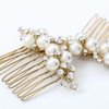 Yikisdy Bride Wedding Hair Comb Gold Pearl Hair Piece Prom Crystal Hair Accessories for Women and Girls