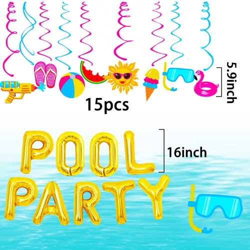Summer Pool Beach Hanging Swirls 15 Pack Foil Ceiling Hanging Swirls Pool Party Balloons Swimming Pool Party Favors Beach Party Banner Beach Party Balloons