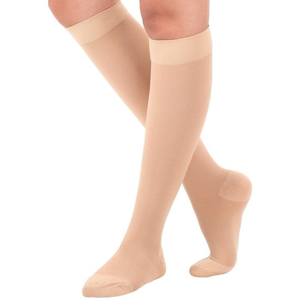 ABSOLUTE SUPPORT Made in USA - Opaque Compression Socks for Women and Men 30-40mmHg - Graduated Support Compression Stockings for Post Surgery Recovery - Beige, Small - A301BE1