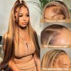 ALLRUN Highlight Lace Front Wig Human Hair 13x6 Highlight Wigs Human Hair Straight P4/27 Highlight Ombre Human Hair Honey Blonde Wig Hd Lace Front Wigs Pre-Plucked With Baby Hair 24 Inch