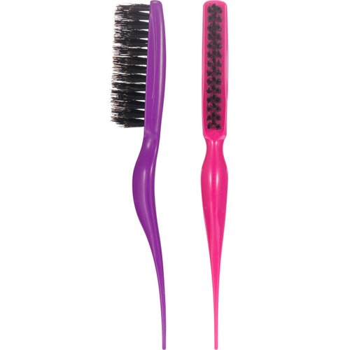 2 Pieces Boar Bristle Brush Comb Hair Teasing Brush for Women Men Salon Boar Nylon Bristle Beauty Styling Backcombing Brush (Fuchsia and Purple)