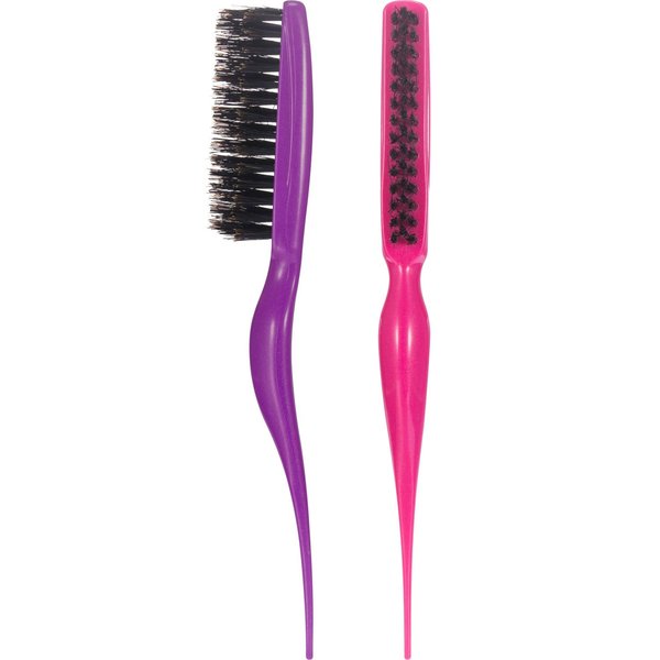 2 Pieces Boar Bristle Brush Comb Hair Teasing Brush for Women Men Salon Boar Nylon Bristle Beauty Styling Backcombing Brush (Fuchsia and Purple)