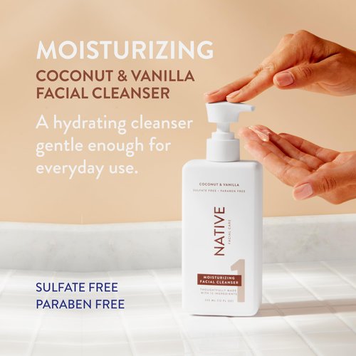 Native Moisturizing Coconut Vanilla Face Wash - 12 fl oz (2 Pack), Daily Facial Cleanser for Dry Skin