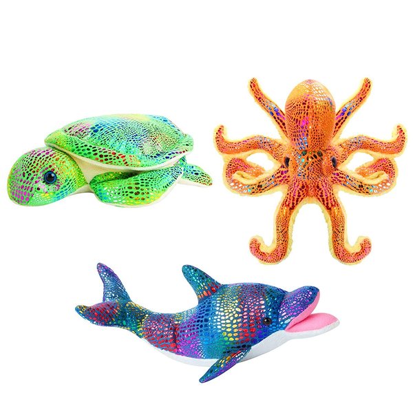 Dazmers Sea Stuffed Animals Set, Sea Animals Plush Toys Set of 3 Ocean Sea Creatures Octopus Dolphin and Sea Turtle Stuffed Animal, Soft Squeezable, Octopus Stuffed Animal, Sea Creatures Stuffed