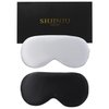 2-Pack 100% Real Natural Silk Eye Mask, Silk Sleeping Mask, Shade Puffy Eye Gift with Adjustable Straps, Sleep Eye Mask, SHJINJU Eye Mask Shade (Black and Light Grey)