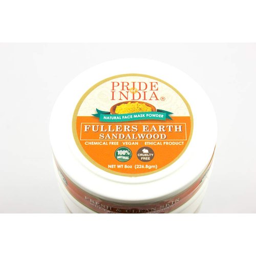 Pride Of India - Fuller's Earth Indian Clay Healing Face Mask Powder w/Sandalwood, Half Pound Jar, 100% Natural