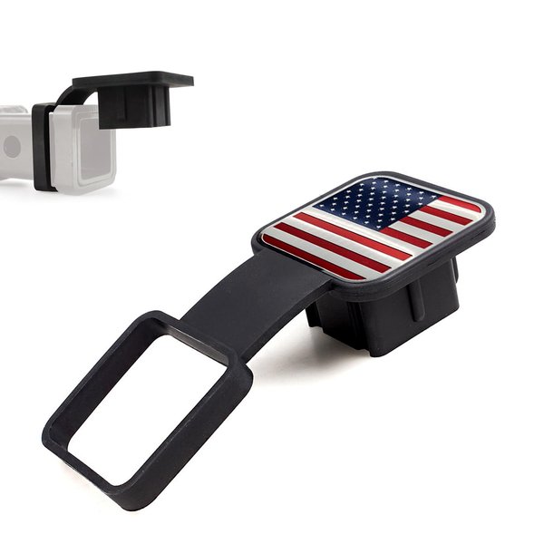 Crynod 1 PC Car Trailer Hitch Cover, 3.14" x 3.14" x 1.96" TPU American Flag Dustproof Tow Cover Rubber Plug, Fits 2" Square Mouth Receiver Tube, Product Compatible with Most Car Models (Red)