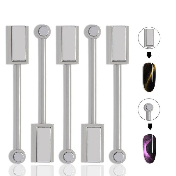 JERCLITY 5 Pieces Nail Magnet Stick Cat Eye Magnet Tool Double-Headed Nail Art Magnet Stick Set Magnet Wand Strong Magnet Stick for Home DIY, Salon, Studio