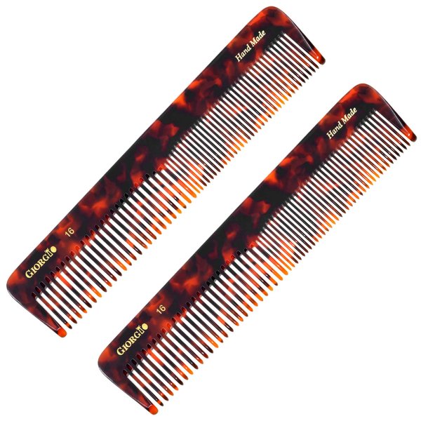 Giorgio G16 Fine Tooth Comb and Wide Tooth Comb Detangler Handmade Hair Comb - Mens Hair Comb for Men and Detangler Comb for Women - Hair Styling Barber Comb and Detangling Comb - Saw Cut Comb